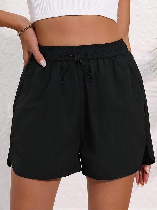 Women's Solid Drawstring Waist Shorts, Casual Pocket Shorts for Summer, Fashion Women's Bottoms for Daily Wear