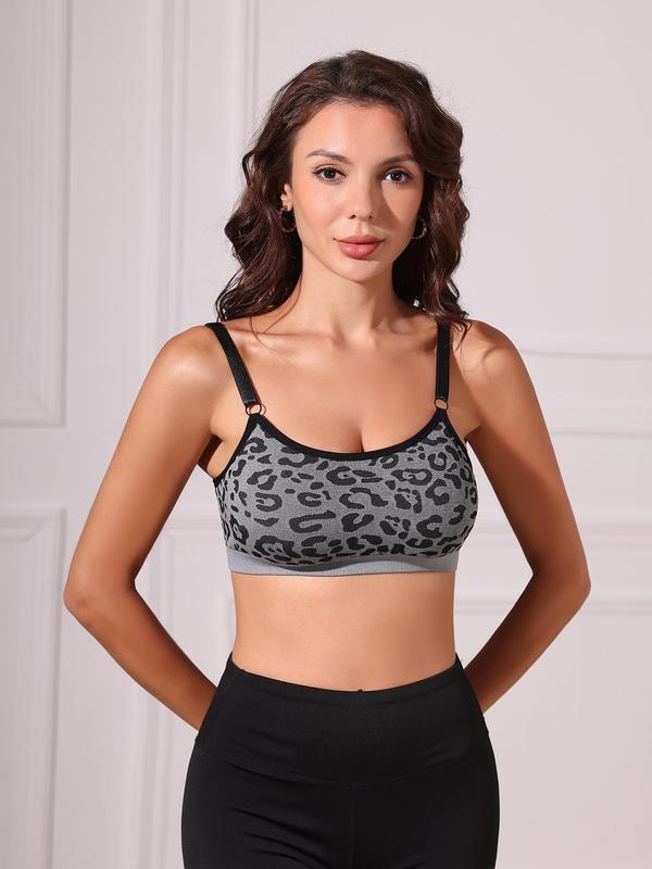 Women's Leopard Print Adjustable Strap Bra, No Chest Pad Comfortable Breathable Seamless Bralettes, Women's Lingeries