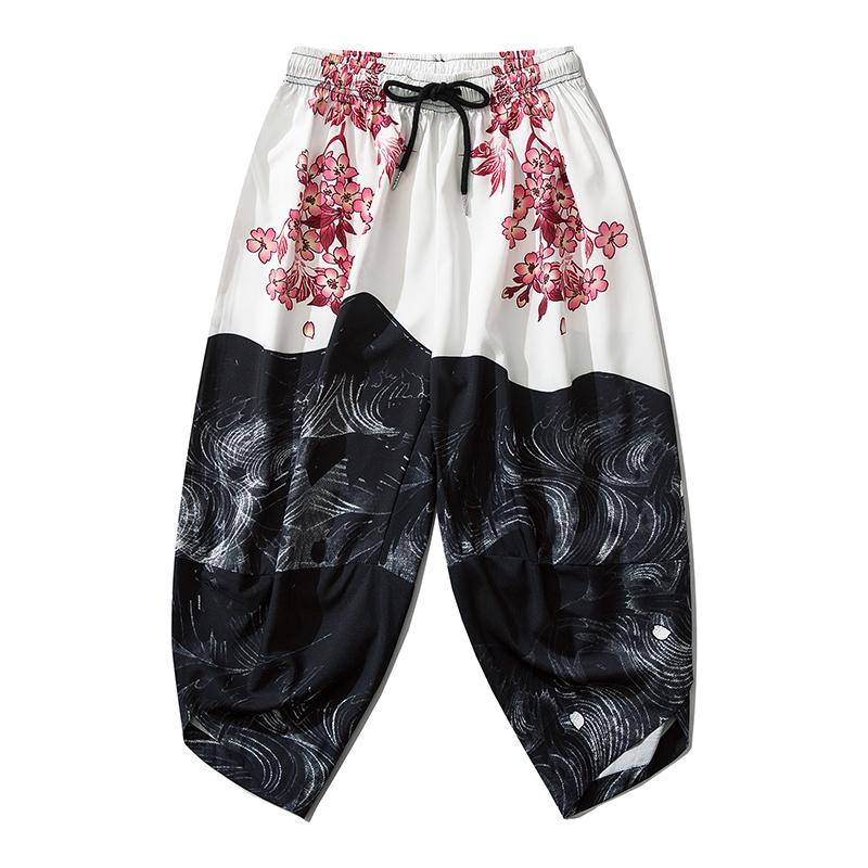 Niepce Pink Flowers Japanese Streetwear Lightweight Harem Pants