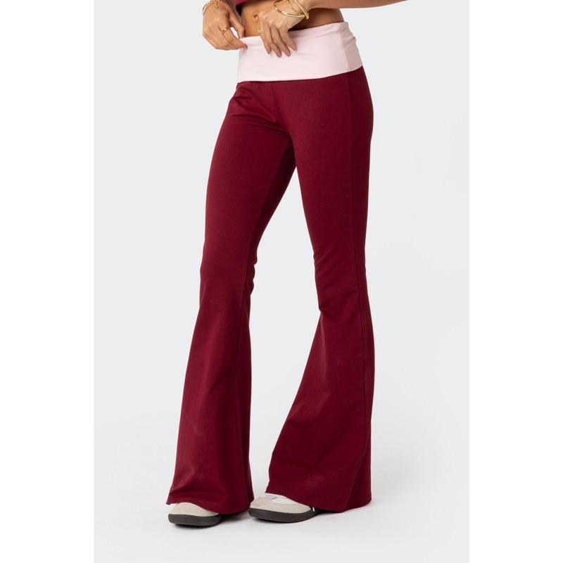 Contrast Fold Over Flared Leggings