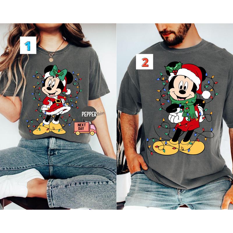 Mickkey and Minniie Mouse Couples Christmas Lights T-Shirt, Mickkey's Very Merry Xmas Party Shirt, Cartoon Holiday Gift FUAPB