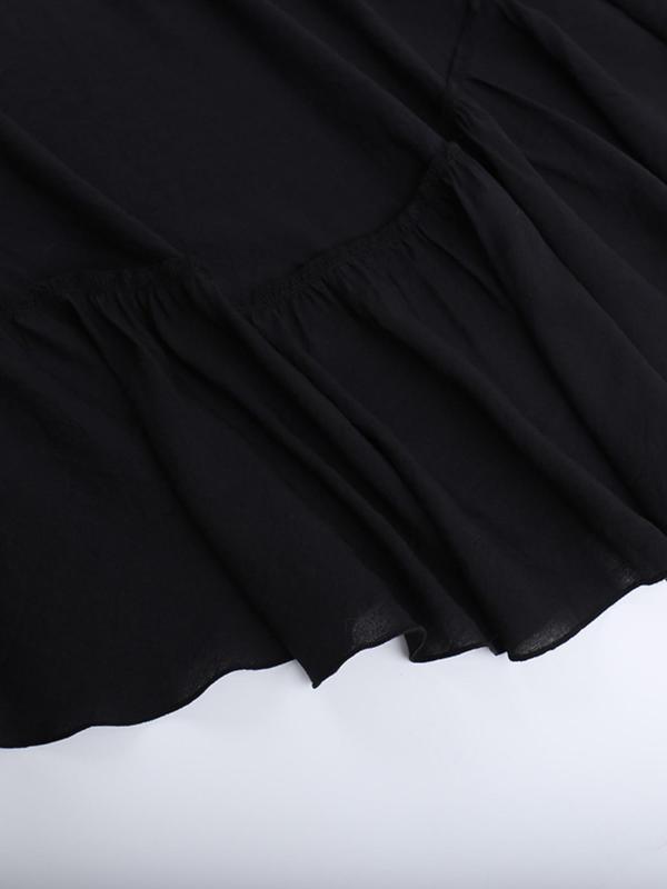 Women's Plain Ruffle Hem Layered Skirt, Punk Fashion Asymmetrical Hem Skirt for Daily Wear, Ladies Bottoms for All Seasons