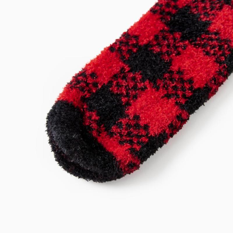 PatPat Christmas Socks Furry Red&Black Plaid Matching for the Whole Family