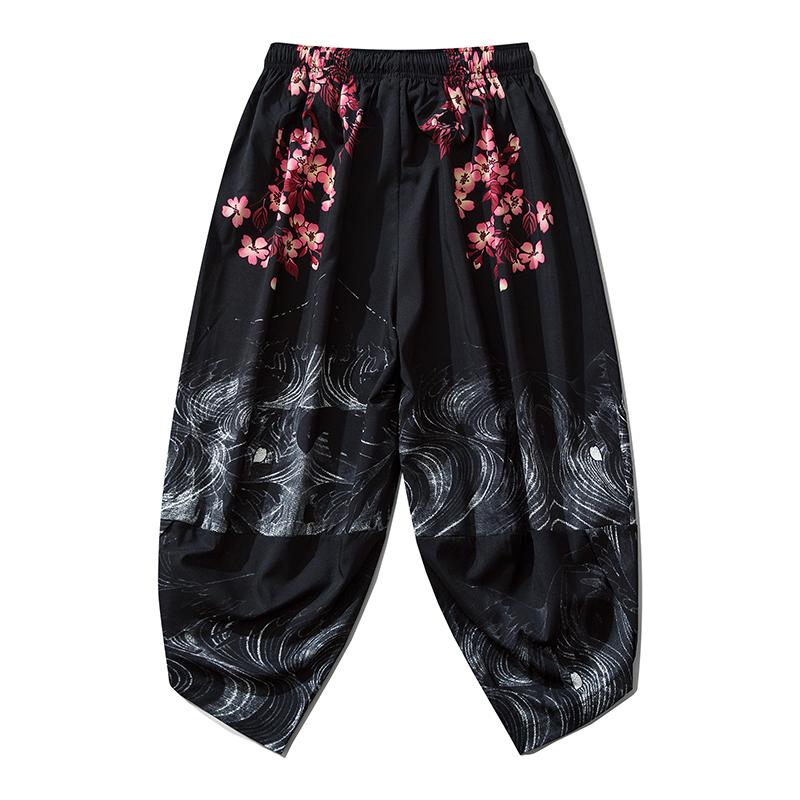 Niepce Pink Flowers Japanese Streetwear Lightweight Harem Pants