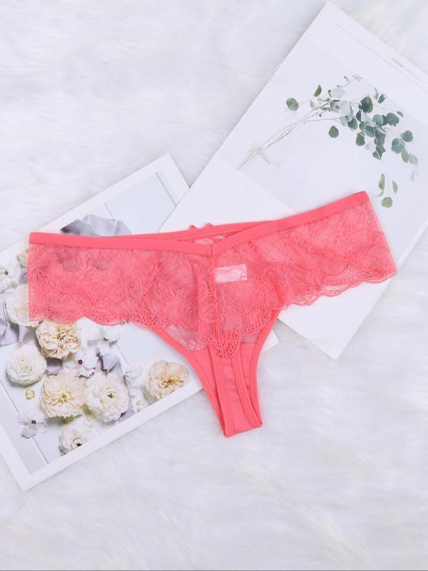 Women's 6pcs Floral Lace Bow Decor Sheer Thongs, Soft Comfy Breathable Knickers for Daily Wear, Ladies Underwear for All Seasons