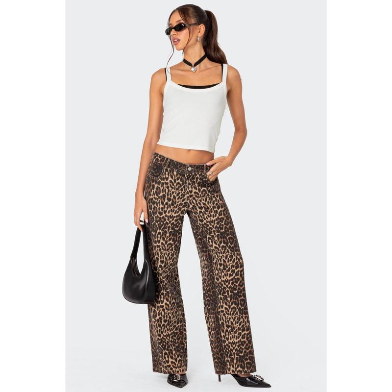 Leopard Printed Low Rise Jeans