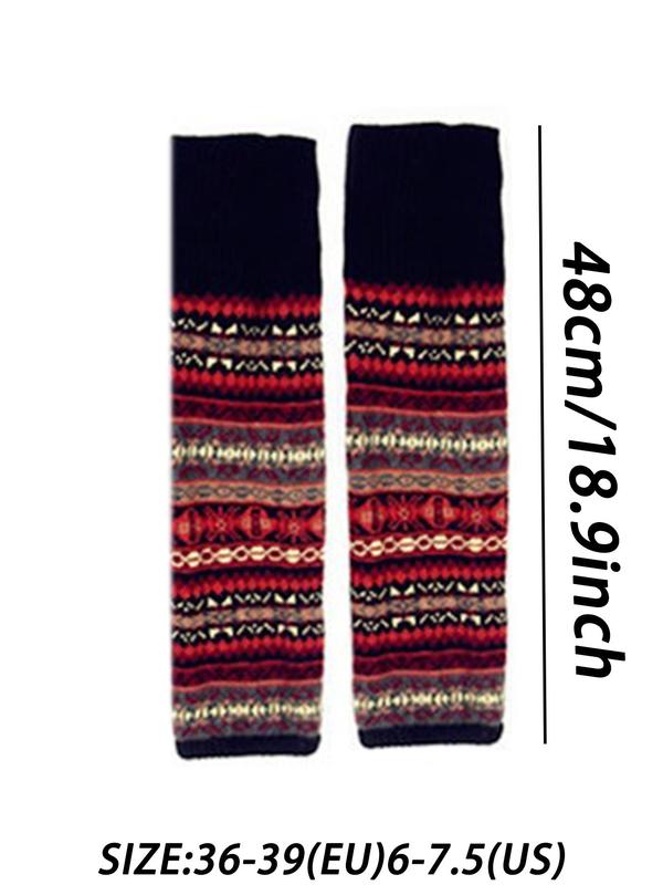 Women's Ethnic Pattern Over The Calf Socks, Casual Cozy Warm Leg Warmers for Fall & Winter, Women's Socks for Daily Wear