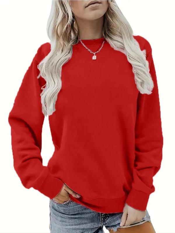 Women's Plain Round Neck Longsleeves Sweatshirt, Casual Drop Shoulder Long Sleeve Crewneck Pullover for Daily Wear, Basic Ladies Fall & Winter Clothes, Minimalist Comfort Womenswear, Fashion Lady Tops