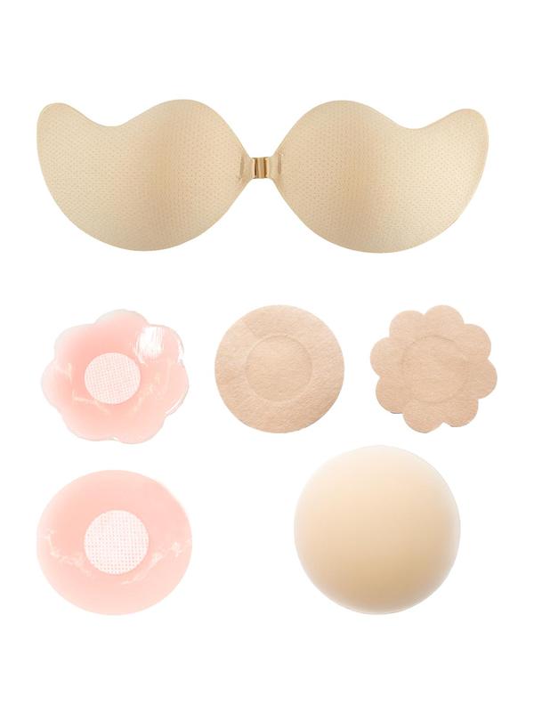 Women's Solid Color Strapless Silicone Adhesive Bra, Invisible Self Adhesive Nipple Bralette, Summer Wear 2024, Water Bra, Lingerie Accessories for Wedding Party