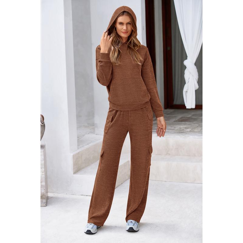 PrettyGarden Women's 2 Piece Lounge Sets 2024 Fall Knitted Hoodie Pullover Tops Cargo Pants Matching Outfits Tracksuits