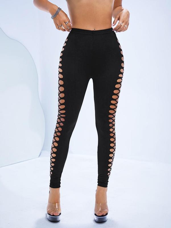 Cut Out  Leggings Criss Cross Skinny Pants Party Clubwear