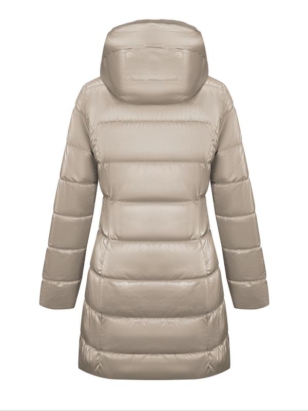 Women's Solid Zip Up Reversible Quilted Hooded Jacket, Casual Long Sleeve Pocket Design Thermal Outerwear for Fall & Winter, Women's Clothing for Daily Wear