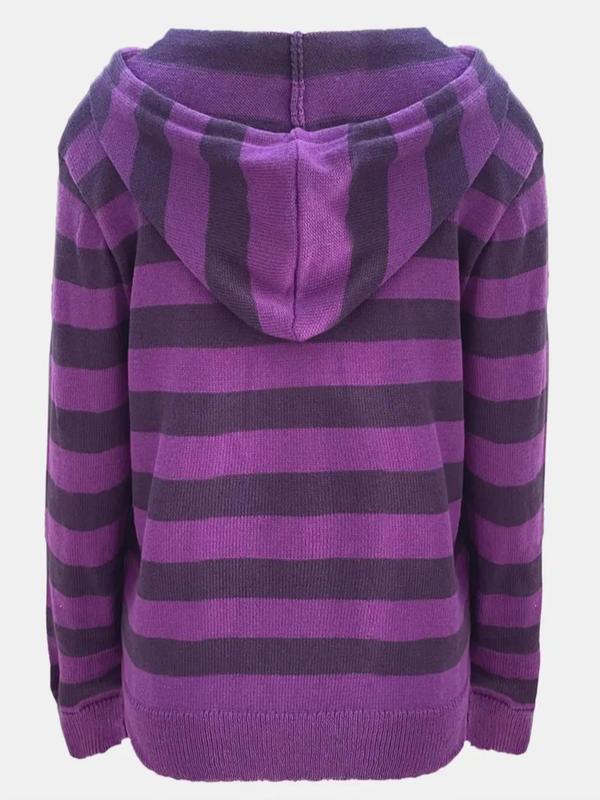 Women's Striped Print Zip Up Hooded Cardigan, Casual Long Sleeve Hoodie Coat for Fall & Winter, Cardigan for Women, Women's Knitwear for Daily Wear