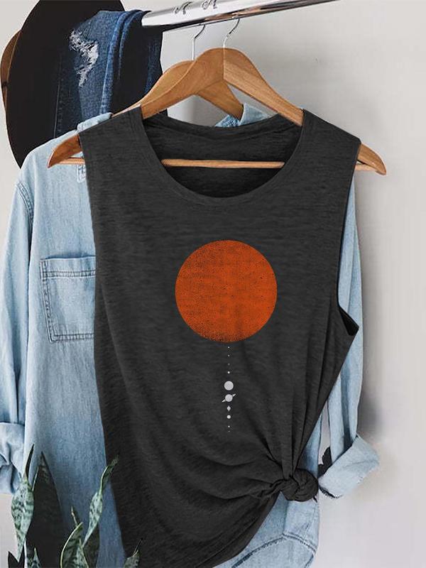 Women's Sun Graphic Print Round Neck Tank Top, Casual Sleeveless Top for Summer, Ladies Clothes for Daily Wear