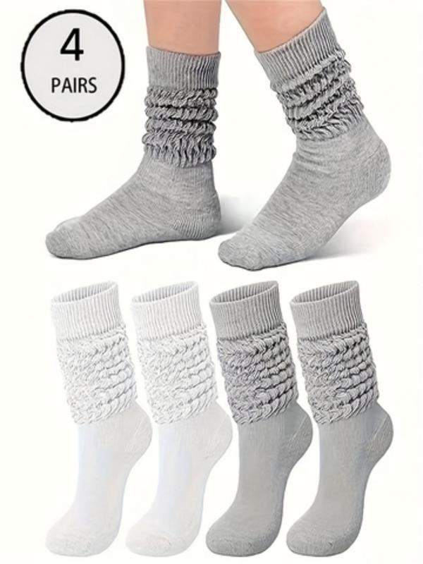 Women's 4 Pairs Solid Color Over The Calf Socks, Minimalist Baggy Socks for Women, Comfort Casual Cozy Breathable Pile Socks for Lady Daily Outdoor Wear, Socks for Women, Scrunch Socks Womenswear