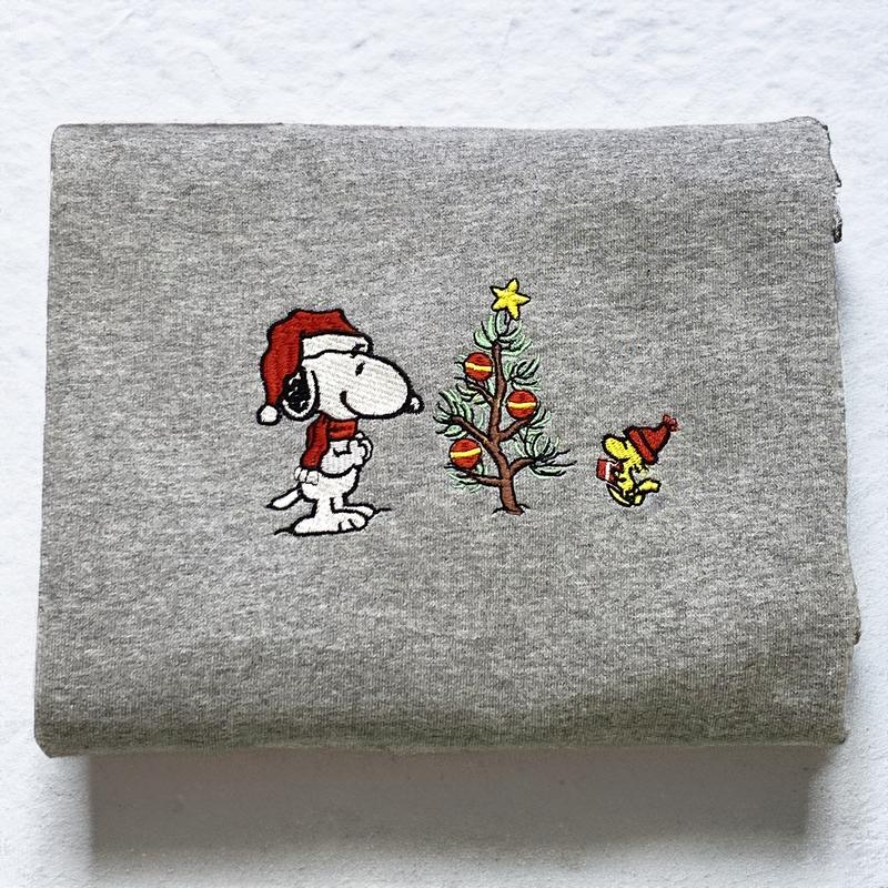 Snoopy Christmas Gratitude Embroidered Sweatshirt, Snoopy and Woodstock Christmas Crewneck, Holiday Crewneck, Family Christmas Sweatshirt