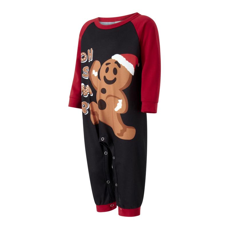 Gingerbread Man Print Matching Christmas Pajamas For Family, Long Sleeve Gingerbread Man Print Tops + Pants Set