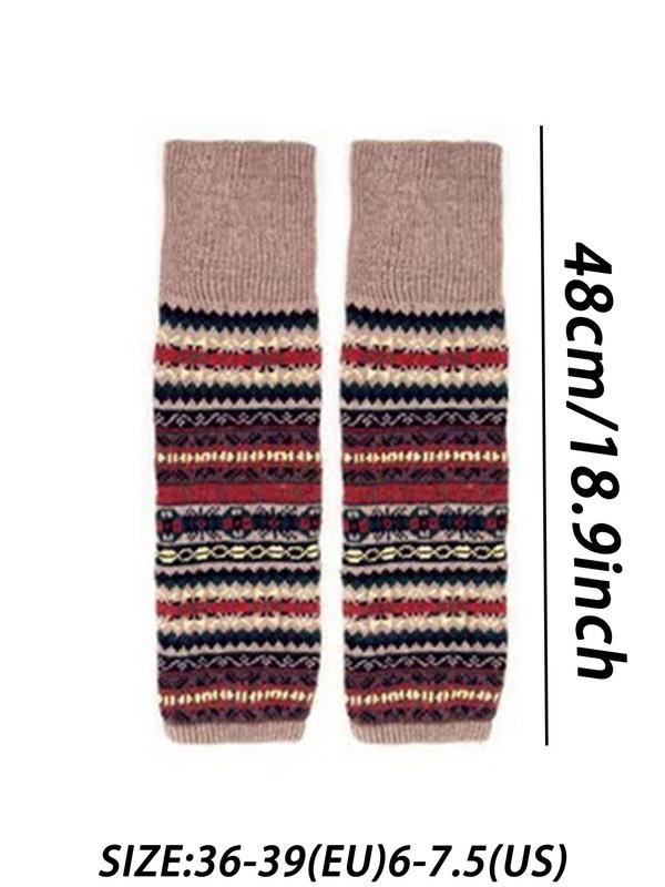 Women's Ethnic Pattern Over The Calf Socks, Casual Cozy Warm Leg Warmers for Fall & Winter, Women's Socks for Daily Wear