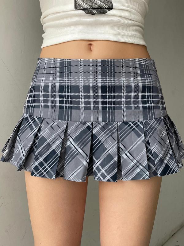 Women's Plaid Print Pleated Skirt, Casual Fashion Mini Skirt for Daily Outdoor Wear, Women's Bottoms for Fall & Winter