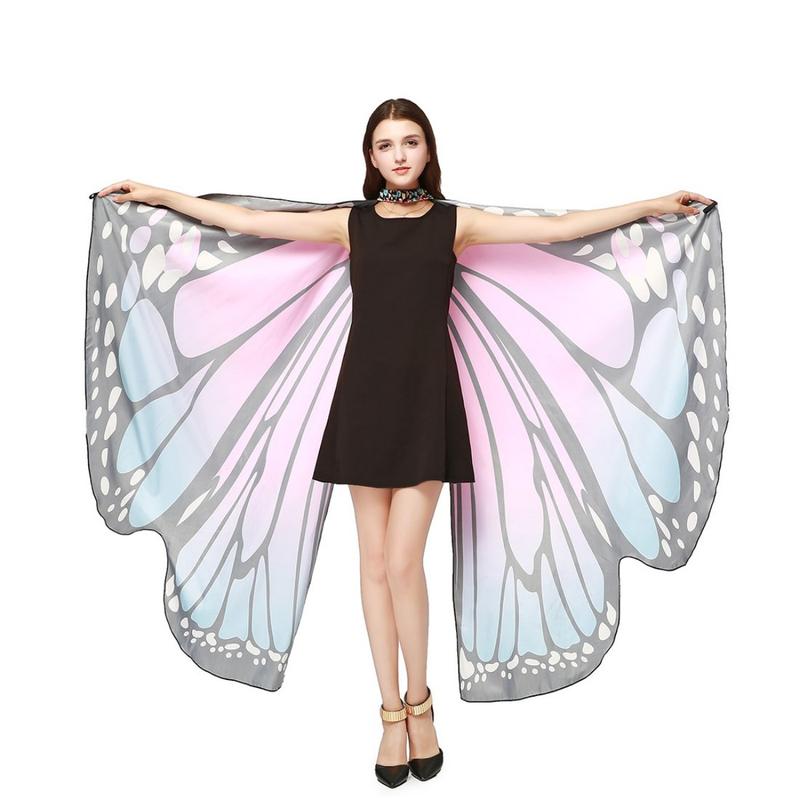 AWAYTR Halloween Butterfly Wings Shawl for Womens Fairy Cape Lady Costume Dress Up with 2 Hair Clips  Womenswear Accessories