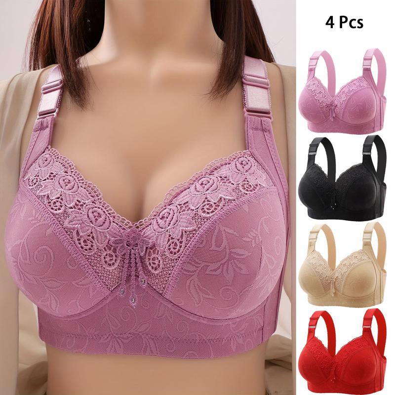 4pcs Solid Seamless Bra - Everyday Bras for Women - Comfy Push Up, Sexy Lingerie, Soft Underwear for Daily Wear, Comfortable and Breathable，comfy lingerie soft lingerie padded br alette Fabric Lace