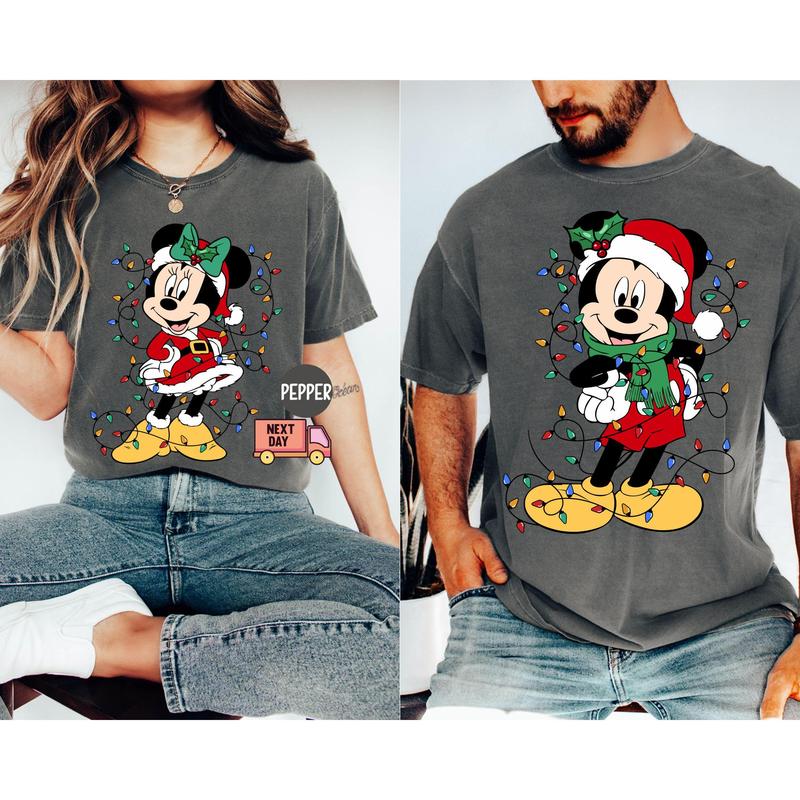 Mickkey and Minniie Mouse Couples Christmas Lights T-Shirt, Mickkey's Very Merry Xmas Party Shirt, Cartoon Holiday Gift FUAPB