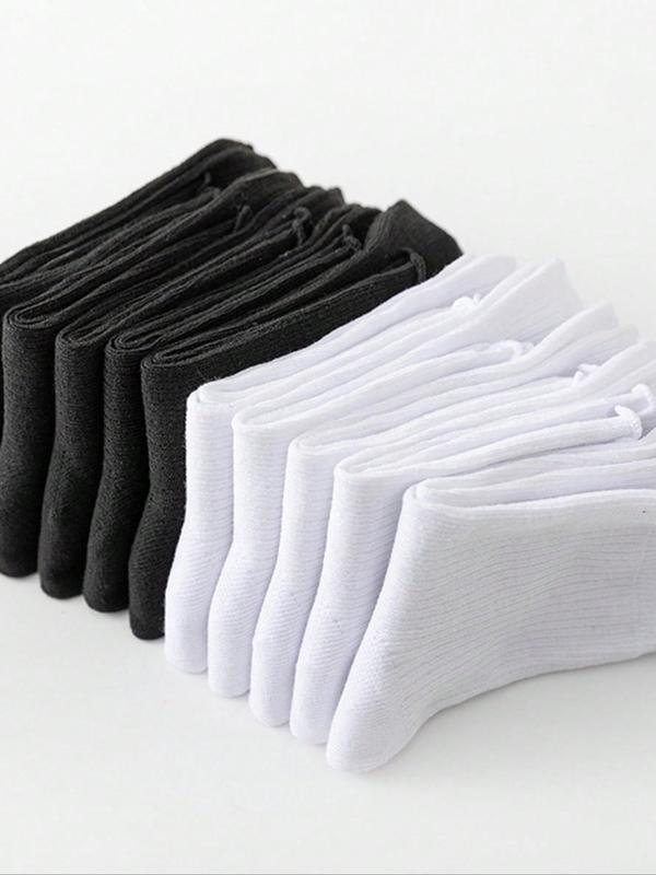 Women's 10 Pairs Solid Color Basic Lettuce Trim Crew Socks, Fashionable Simple Comfy Breathable Socks for Daily Outdoor Wear, Multipack Knit Socks for All Seasons