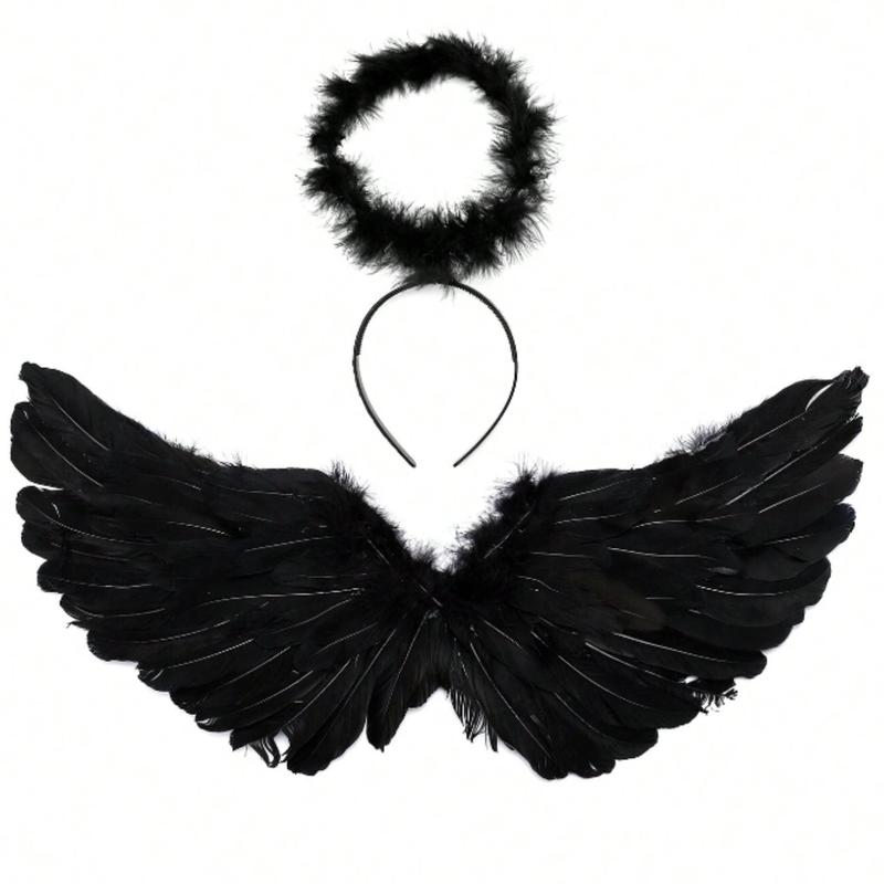 2pcs Set Angel & Devil Feather Wings Headband Party Costume Props For Carnival, Festival, Masquerade halloween