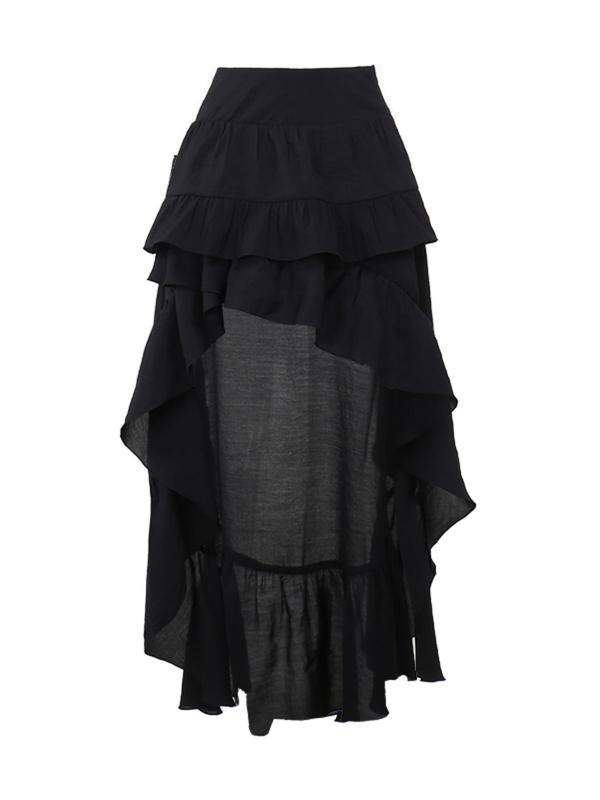 Women's Plain Ruffle Hem Layered Skirt, Punk Fashion Asymmetrical Hem Skirt for Daily Wear, Ladies Bottoms for All Seasons