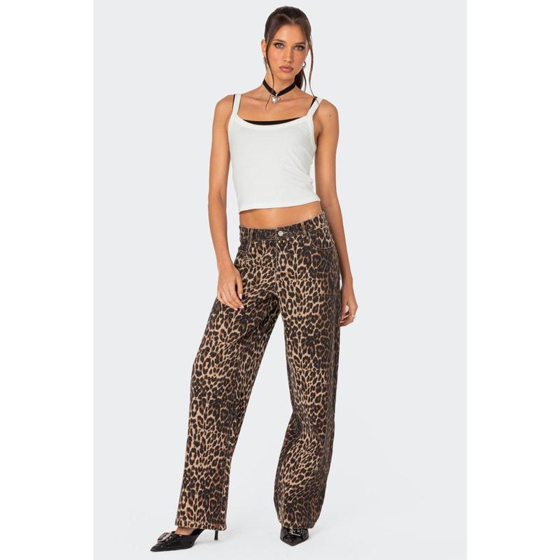 Leopard Printed Low Rise Jeans