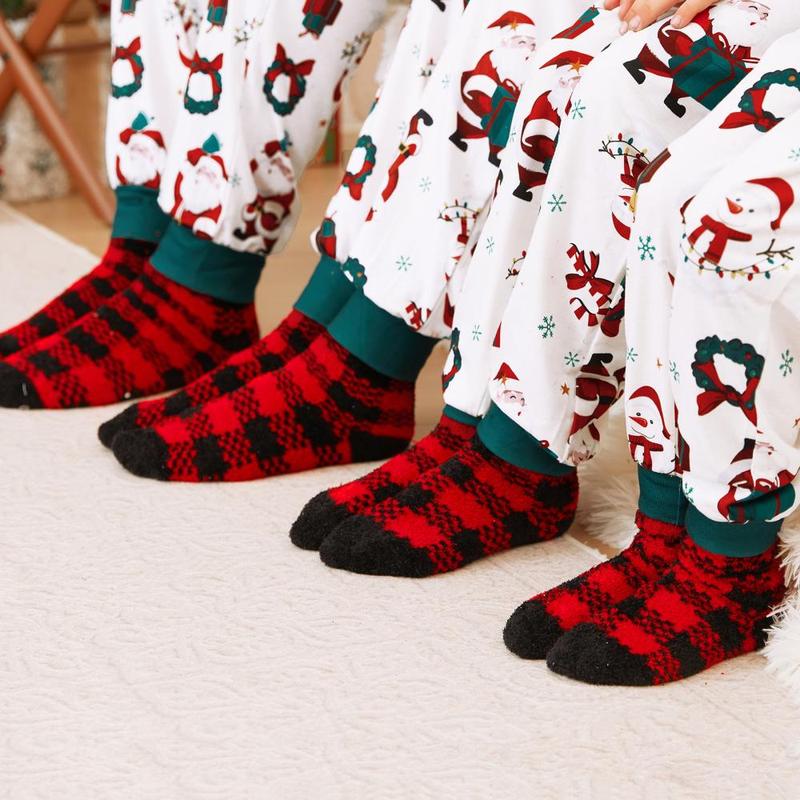 PatPat Christmas Socks Furry Red&Black Plaid Matching for the Whole Family