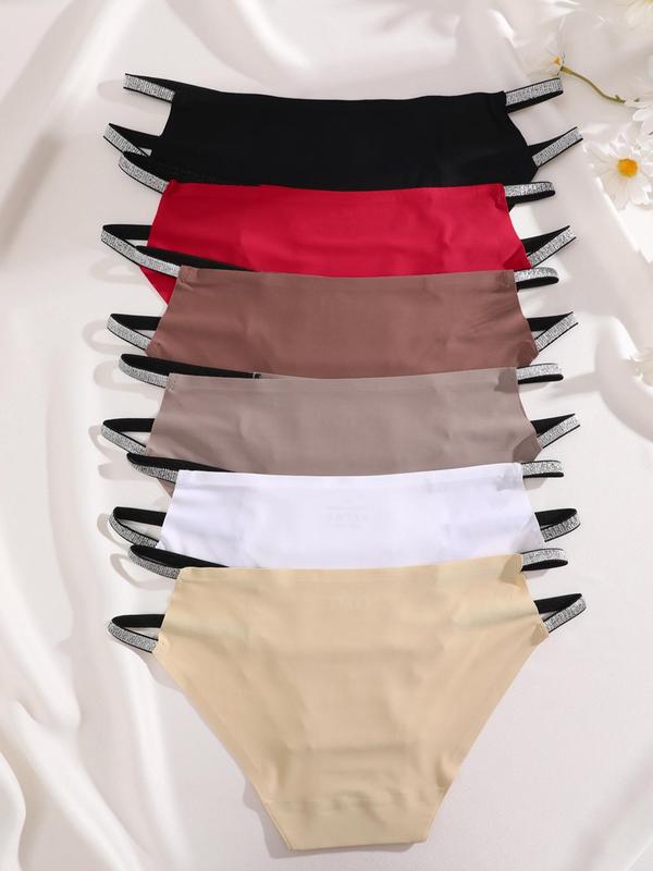 Women's 6pcs Plain Cut Out Knicker, Soft Comfy Breathable Seamless Panty for Daily Wear, Underwear for All Seasons