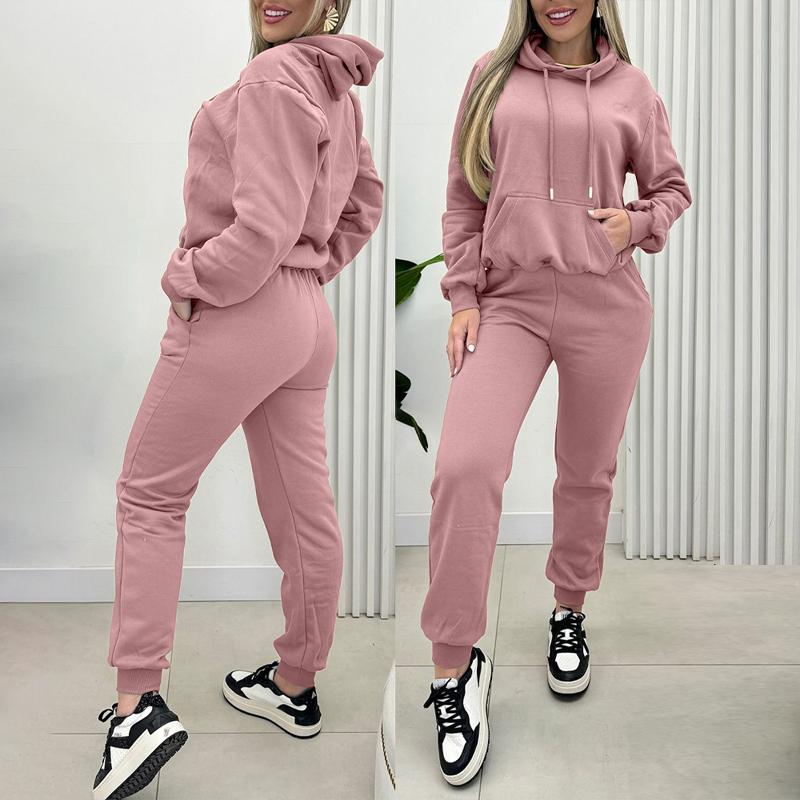 ChicMe Womens 2 Piece Outfits Lounge Kangaroo Pocket Design Fleece Lined Hoodie Jogger Cuffed Sweatpants Tracksuit Sweatsuit Set Casual Comfort