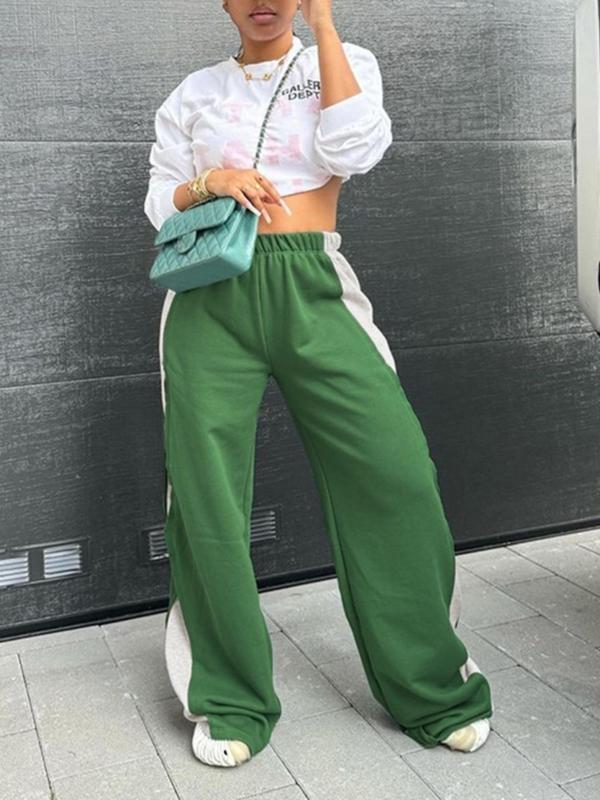 Women's Colorblock High Waist Wide Leg Sweatpants, Pants for Women, Streetwear Clothes Women, Casual Comfortable Elastic Waist Trousers for Daily Outdoor Wear, Lady Bottoms for Fall & Winter, Womenswear, Fall Outfits, Downtown Girl Clothes