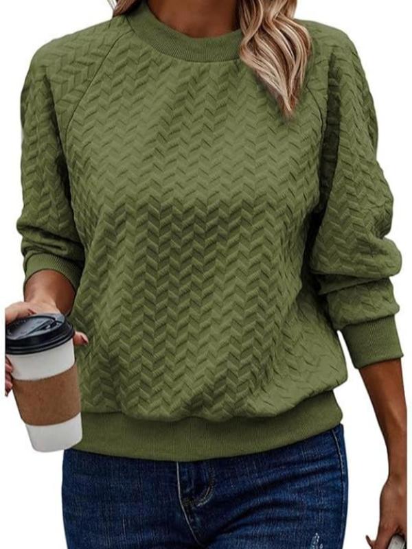 Women's Textured Raglan Sleeve Sweatshirt, Casual Long Sleeve Round Neck Pullover for Fall & Winter, Ladies Clothes for Daily Wear, Crewneck Sweatshirt, Sweatshirt for Women