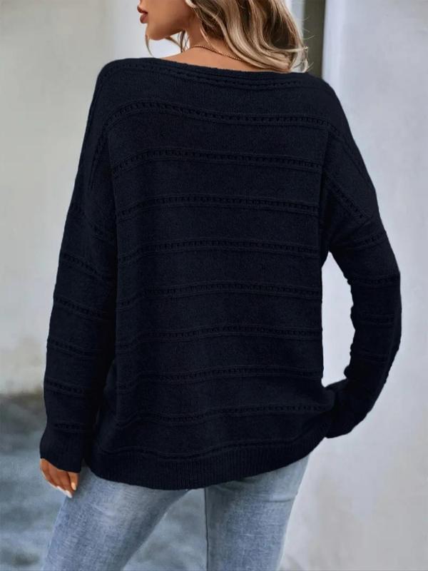 Women's Plain Boat Neck Drop Shoulder Sweater, Casual Long Sleeve Jumper for Spring & Fall, Fashion Women's Knitwear for Daily Wear,  Fall Clothes