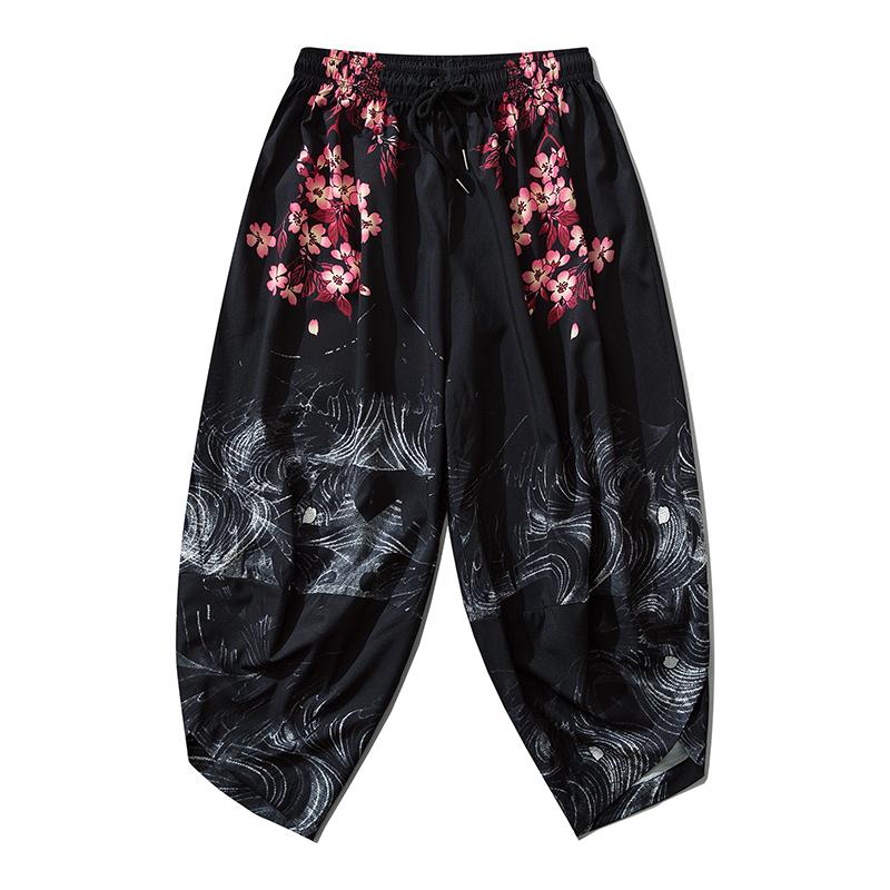 Niepce Pink Flowers Japanese Streetwear Lightweight Harem Pants