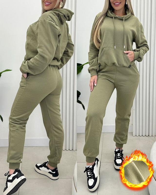 ChicMe Womens 2 Piece Outfits Lounge Kangaroo Pocket Design Fleece Lined Hoodie Jogger Cuffed Sweatpants Tracksuit Sweatsuit Set Casual Comfort