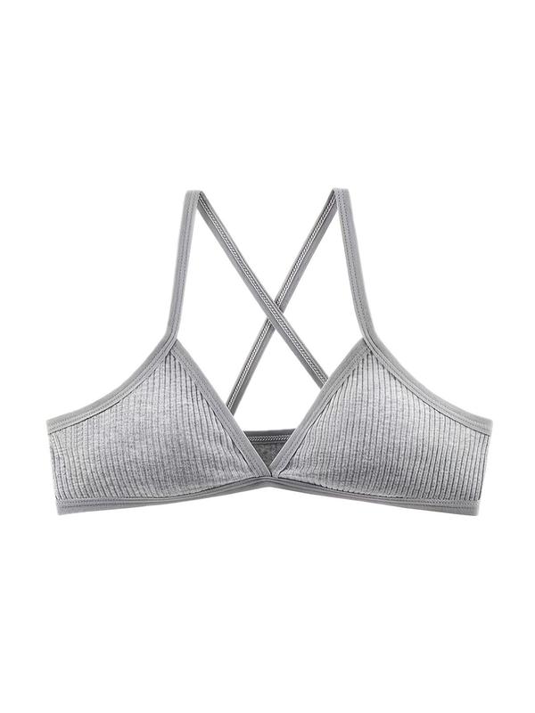 Women's Criss Cross Bralette, Solid Color Wireless Push Up Bra, Soft Comfy Breathable Lingerie Top, Lingerie for Women, Summer Bras for Women, Back To School Set, Fall Wear, Fallfreshness