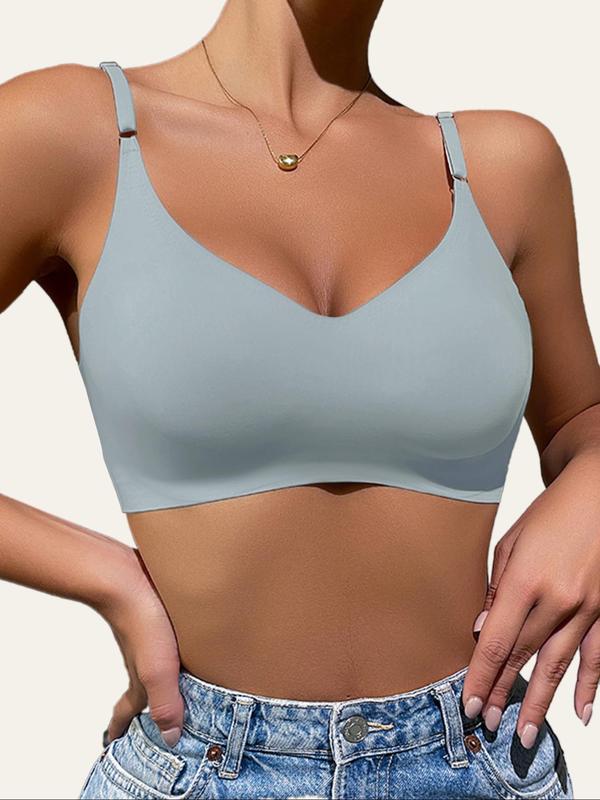 Women's Solid Wireless Adjustable Strap Seamless Bra, Soft Comfortable Breathable Backless Removable Bra Pad Lingerie Bra, Ladies Lingeries for All Seasons