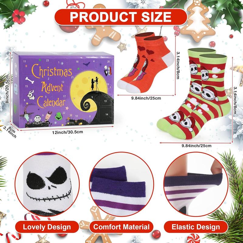 Halloween Christmas Advent Calendar 2024, 24-Day Countdown Calendar Includes 24 Pairs of  Themed Socks for Women Men Fans Before Christmas Holiday Party Favors