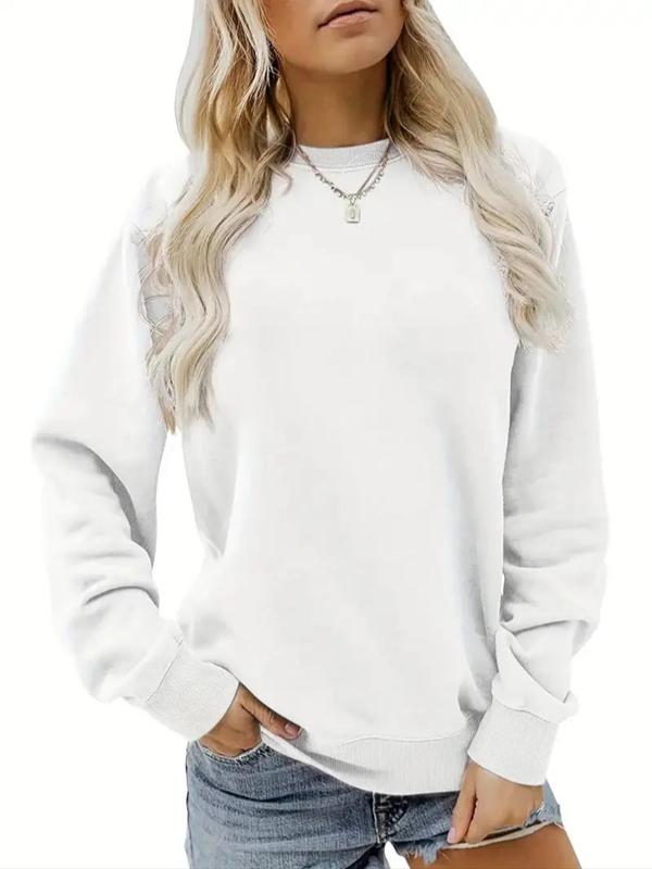 Women's Plain Round Neck Longsleeves Sweatshirt, Casual Drop Shoulder Long Sleeve Crewneck Pullover for Daily Wear, Basic Ladies Fall & Winter Clothes, Minimalist Comfort Womenswear, Fashion Lady Tops