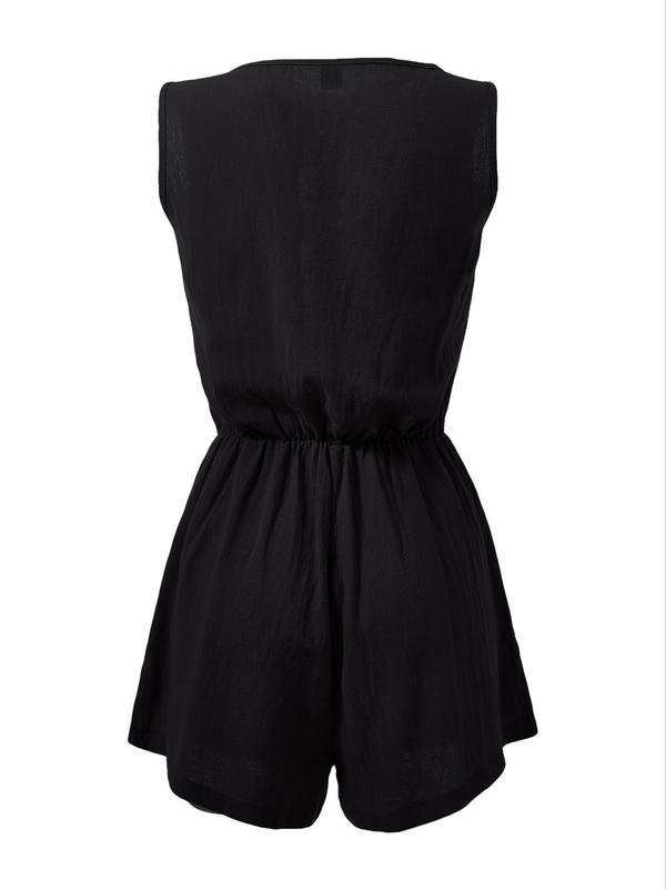 Women's Plain Drawstring Zipper Design Tank Romper, Casual Flap Pocket Tie Front High Waist Romper for Daily Wear, Summer Outfits, Back To School Outfits, Rompers for Women, Ladies Summer Clothes for All Seasons