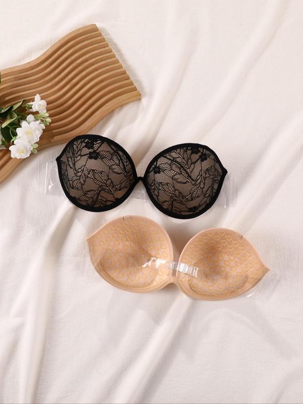 Women's Floral Lace Push Up Bra with Transparent Straps, Invisible Strapless Bra, Women's Lingerie for All Seasons