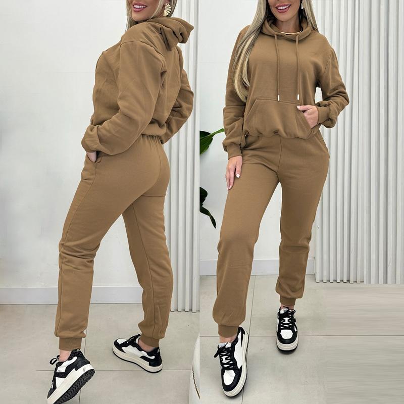 ChicMe Womens 2 Piece Outfits Lounge Kangaroo Pocket Design Fleece Lined Hoodie Jogger Cuffed Sweatpants Tracksuit Sweatsuit Set Casual Comfort