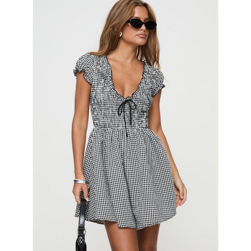 Wescott Gingham Playsuit Black   White