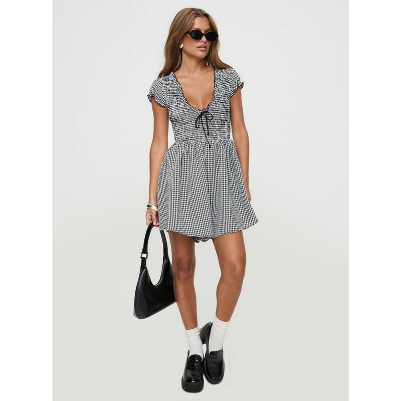 Wescott Gingham Playsuit Black   White