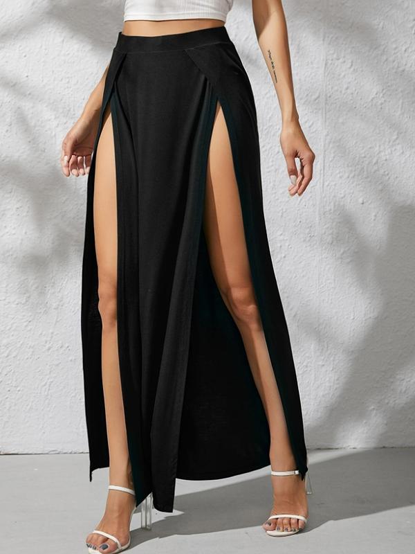 Women's Plain Split Thigh Wrap Skirt, Elegant High Waist Long Skirt For Party Club Dating, Ladies Summer Clothes