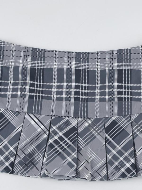 Women's Plaid Print Pleated Skirt, Casual Fashion Mini Skirt for Daily Outdoor Wear, Women's Bottoms for Fall & Winter