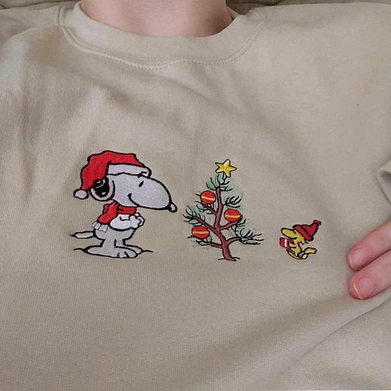 Snoopy Christmas Gratitude Embroidered Sweatshirt, Snoopy and Woodstock Christmas Crewneck, Holiday Crewneck, Family Christmas Sweatshirt